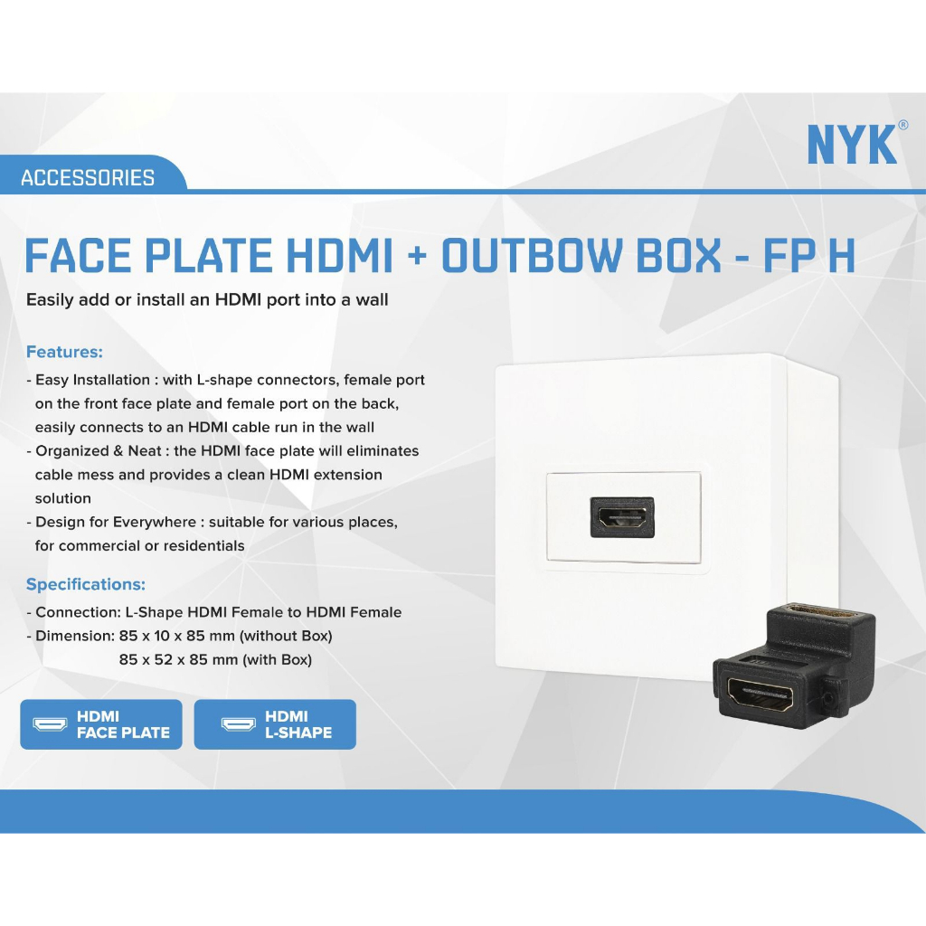 NYK Wall Face Plate HDMI 1Port + Outbow Box - Faceplate HDMI 1Port