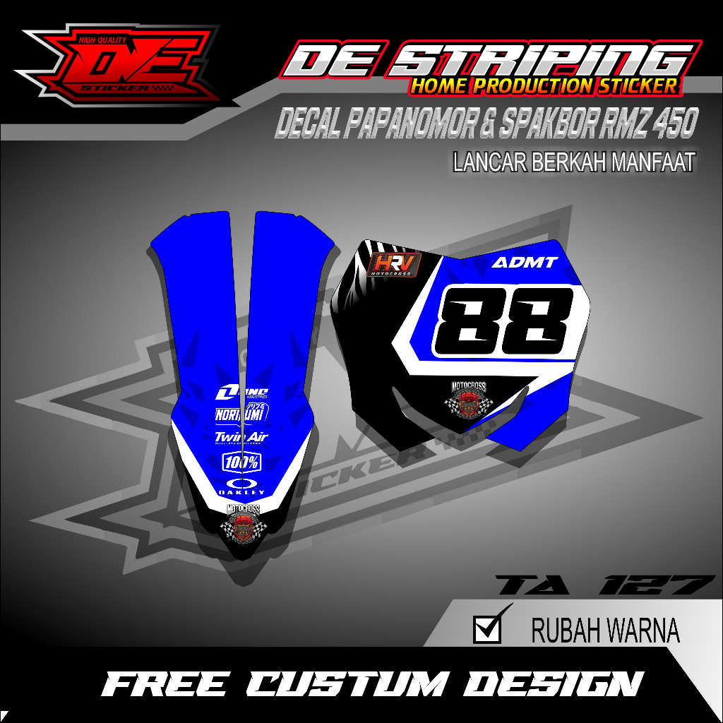 DECAL/STICKER PAPAN NOMOR DAN SPAKBOR DEPAN RMZ 450