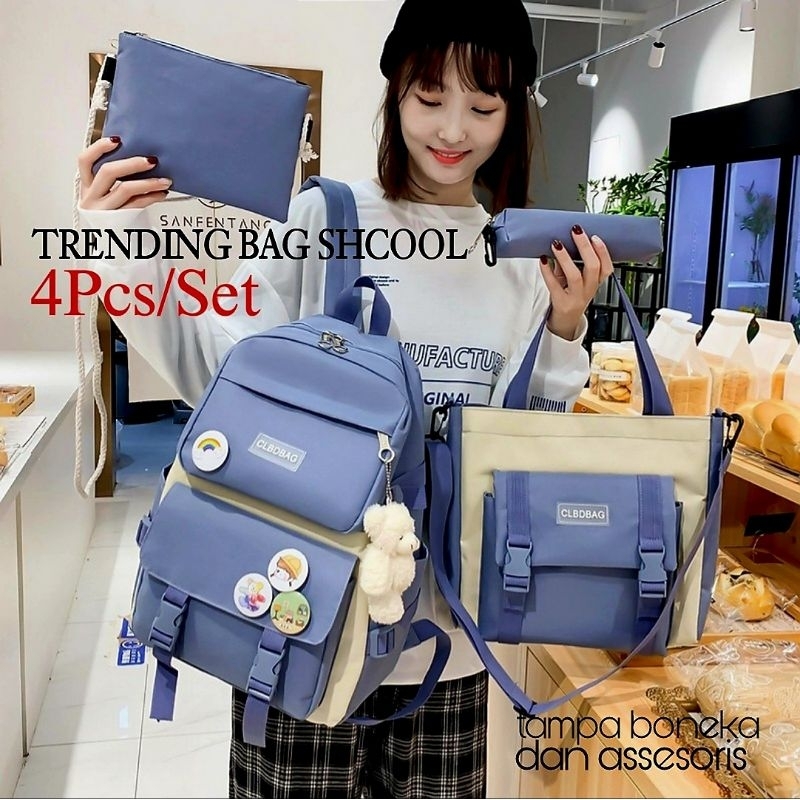 Hot Sale Ransel 4 in 1 Laptop Tas Sekolah Pelajar Wanita Korean Kapasitas Besar