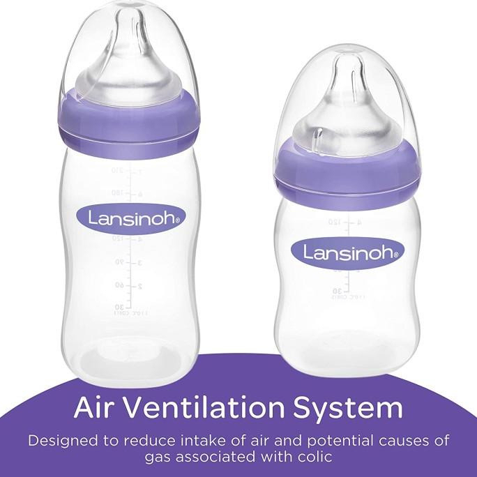 LANSINOH Feeding Bottle With Natural Wave Teat (160 ML &amp; 240 ML) Anti kolik / BOTOL SUSU BAYI / dot susu ulir bayi / dot menyerupai puting ibu / elastis/ lembut/ dishwasher safe/ botol susu bayi anti kolik / air ventilation system