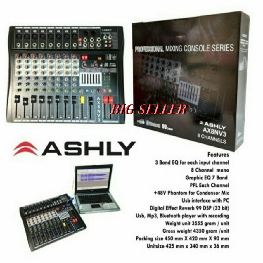 Mixer Audio 8 Channel Ashly AX8NV3 Effect 99Dsp ax8nv3