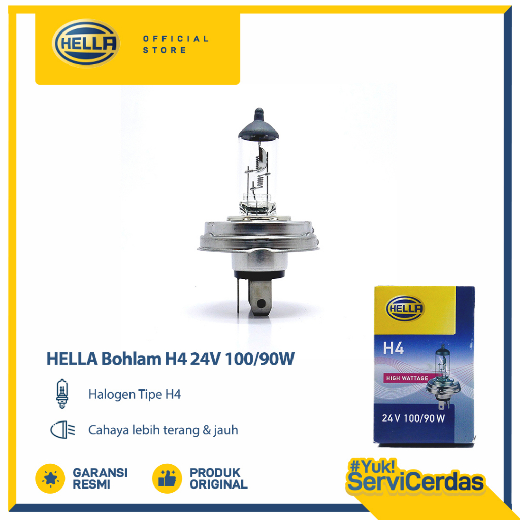 Lampu Mobil HELLA H4 24V 100/90 P45T - Bohlam Mobil