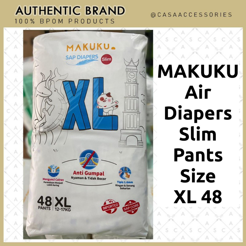 MAKUKU SAP Diapers Slim Pants XL48 Popok Bayi Tipis Extra Dry