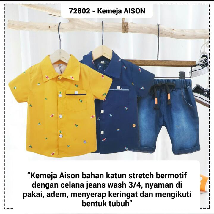 [ 1-4 th ] Baju Anak Setelan Kemeja Bayi Laki-Laki Celana Jeans Aison