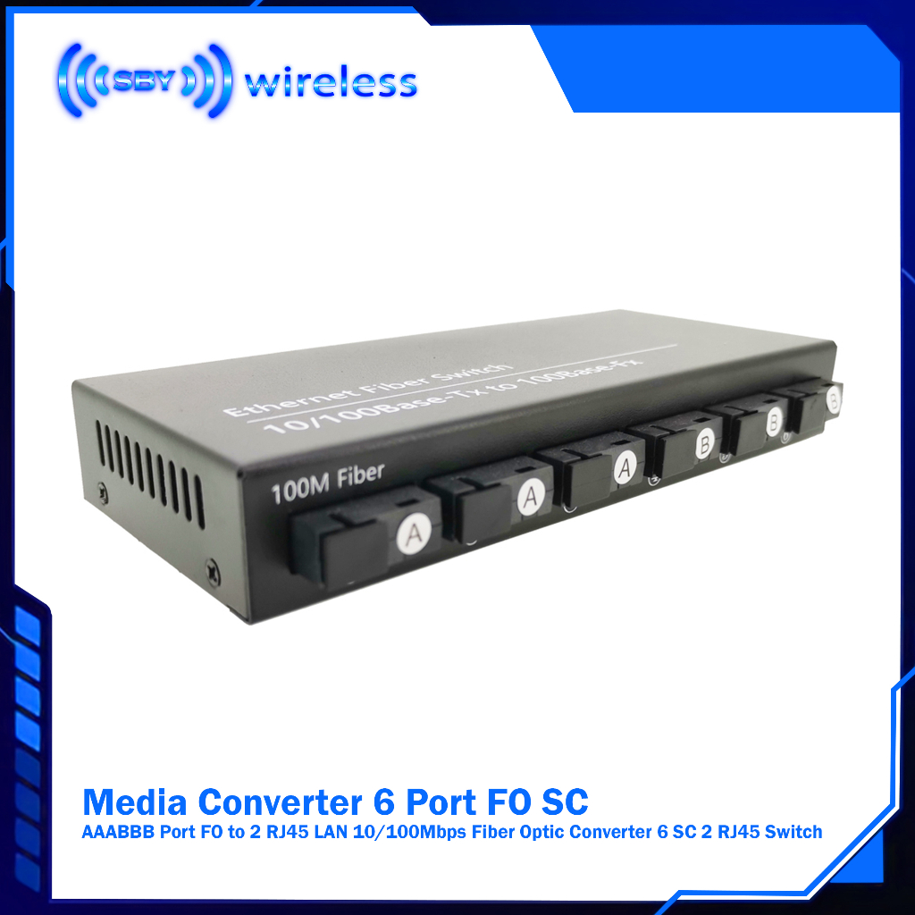 Media Converter 6 Port SC FO to 2 Ethernet RJ45 LAN 10/100Mbps Fiber Optic Converter 6 SC to 2 RJ45 Switch