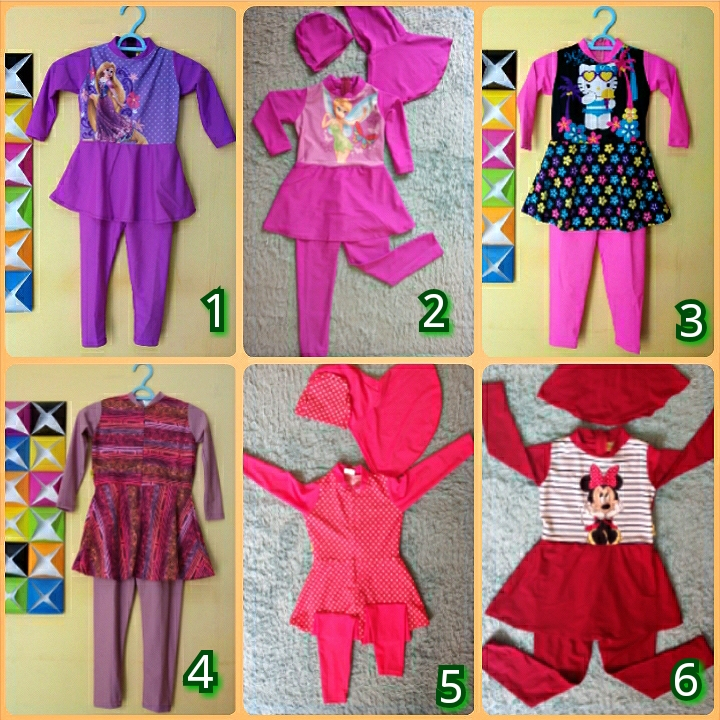 Baju renang muslimah anak perempuan | Baru dan preloved 3 in 1 jilbab topi kerudung sulbi tanpa leng