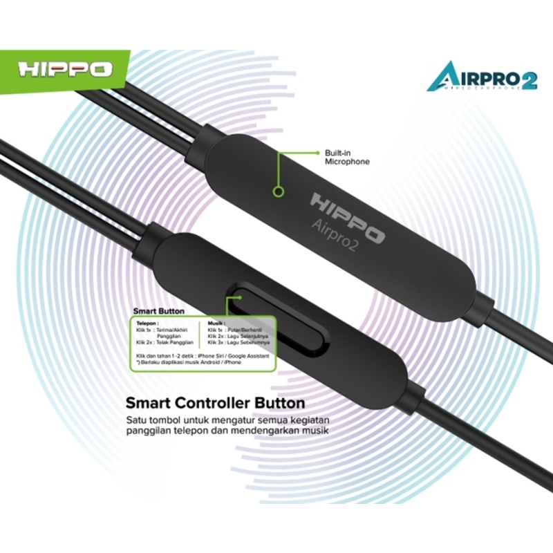 Hippo Earphone Airpro 2 Super Bass Jack 3.5mm Wired Handsfree Android Original Earbuds Headset