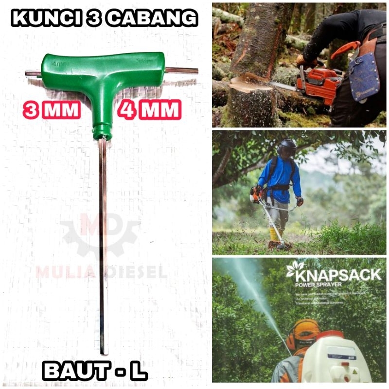 Kunci L Cylinder Block Recoil Cabang 3 Chainsaw Kecil Mini 5200 5800 598 628