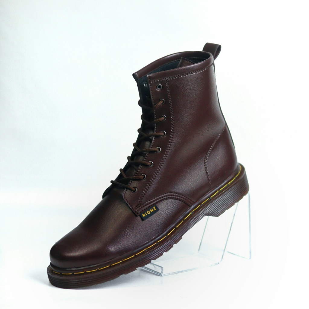 RIONZ PARGAS BLACK BROWN - Sepatu Boot Pria Fashion Kasual Formal Boots Cowok Hitam Coklat Kulit PU PDH Dokmar Casual Gaya Kekinian Trend Terbaru Terlaris Murah