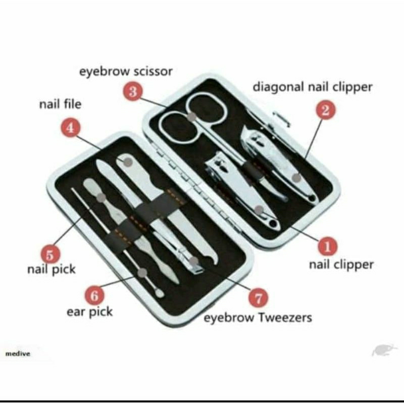 Manicure Padicure Peralatan Gunting Kuku Set 7 in 1 Mini Portable Stainless Steel