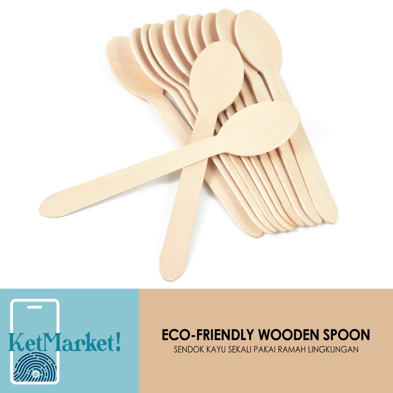 50 PCS ECO-FRIENDLY WOODEN SPOON - Eceran 50 biji Sendok Kayu 16 cm Alat Makan Ecer Portable Bahan Premium Kualitas Food Grade Ramah Lingkungan Tekstur Halus Cutlery Sekali Pakai Praktis