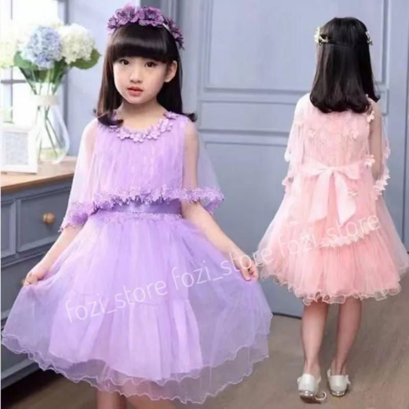 DRESS TUTU PESTA ANAK IMPORT BUNGA 2-8 TAHUN MEWAH CAPE / GAUN PENGANTIN ANAK BUNGA MEWAH / BAJU KOSTUM PESTA ANAK PRINCESS UNICORN