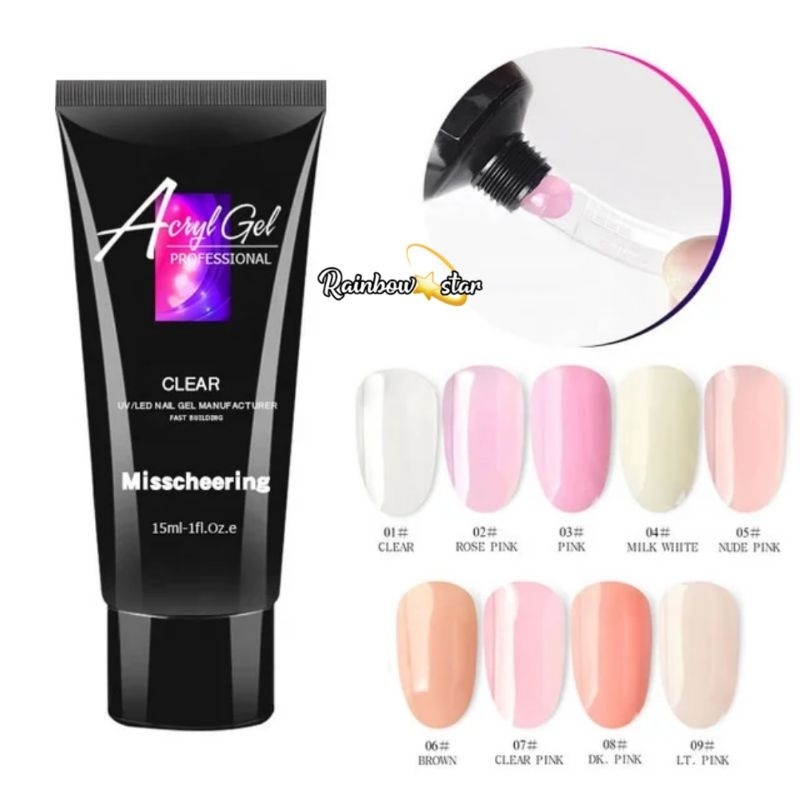 Acryl Gel / Polygel Acrylic Gel 15ml Poly Gel Nail Extension / Gel Extension Kuku / Brush Polygel 2 In 1