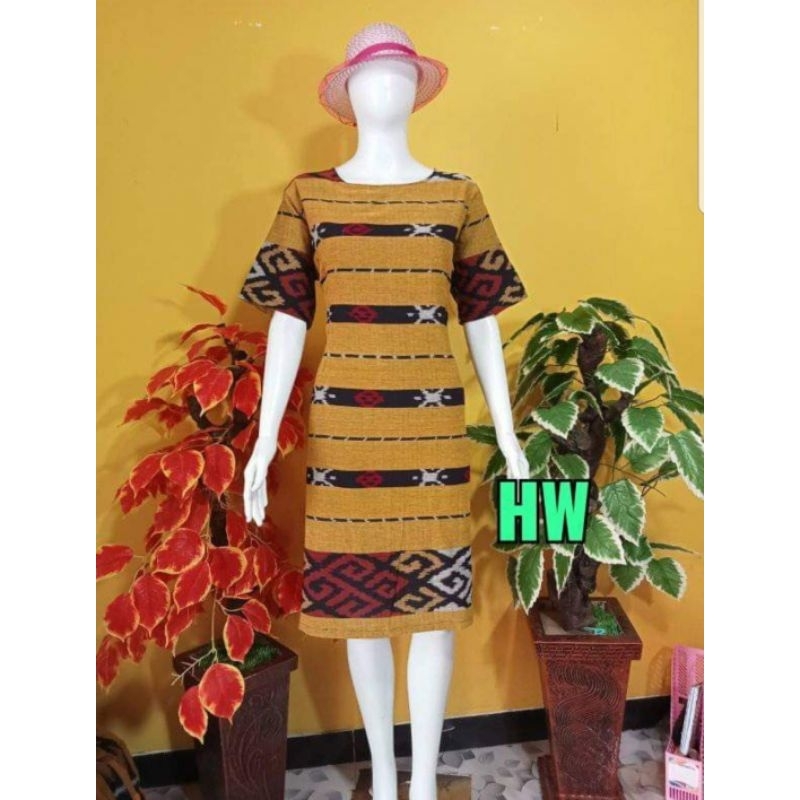Dress tenun warna kuning kunyit atasan baju kerja
