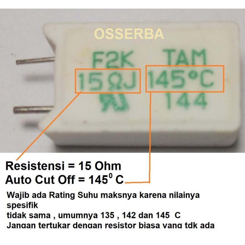 RWT F2K150J14 15 ohm 2w 145 C Thermal Fuse - Auto Cut Off Resistor 2 Watt