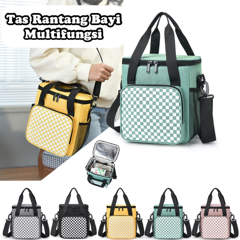 TAS BAYI 6016 - TAS RANTANG “MOTIF CATUR” TAS HANDBAG BAYI PERLENGKAPAN BAYI TRAVEL TAS DIAPER TAS RANTANG MAKANAN - G