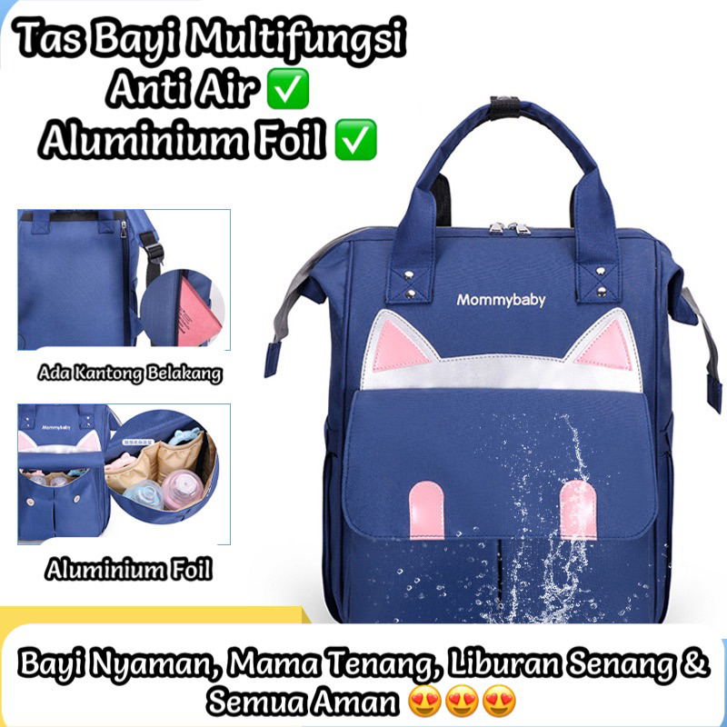 TAS BAYI 6020 - RANSEL BAYI “MOMMYBABY KUCING” TAS PERLENGKAPAN BAYI TRAVEL BAYI MULTIFUNGSI TAS DIAPER POPOK BAYI - F1