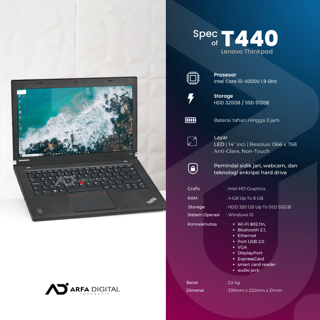 Lenovo Thinkpad T440, T440p, L440 Intel Core i5-4200M RAM 8GB SSD 256GB 14&quot; HD Berkualitas