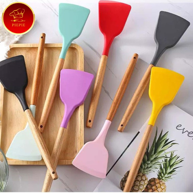 HJ888 Spatula Masak Silikon Gagang Kayu 32cm / Sodet / Sutil Chefio