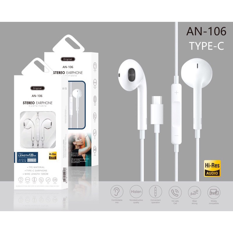 Headset/Handsfree AN-106 Type C for oppo,vivo,xiaomi + Mic stereo