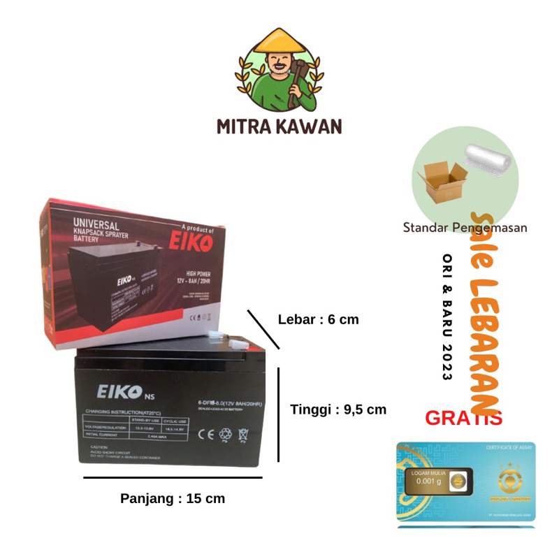 Baterai aki sprayer 12V/ 8Ah 9Ah EIKO DRAGON + BOX (semua merk sprayer)