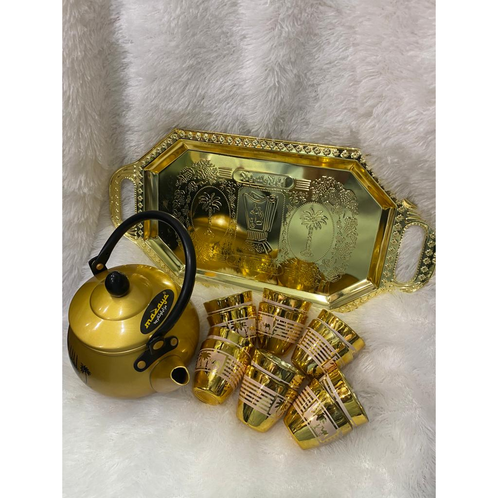 Teko arab / Teko Emas one set pitcher / plus nampan dan 6 pcs gelas / Style Arab