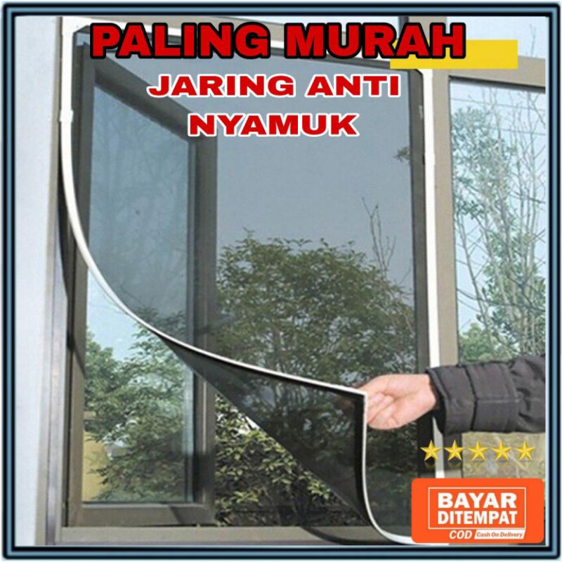 Houseeker Tirai Gorden Jaring Anti Nyamuk Lalat Serangga Lem Tempel Window Net Mesh Curtain 130x150c