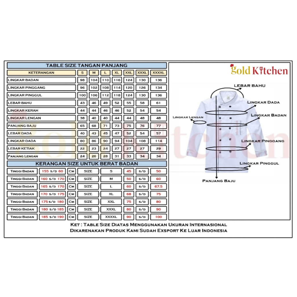 Baju Chef Baju Koki Chef Jacket Baju Kitchen Sergam koki Lengan Panjang Pendek Pria Wanita Bahan Drill