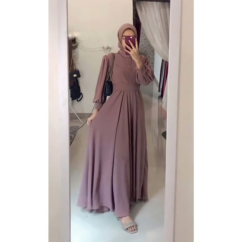 ORI BERLABEL Gamis Malaysia Outer Ceruty Babydoll Premium Lydia Maxy Aksen Mutiara Terbaru 2022 Long