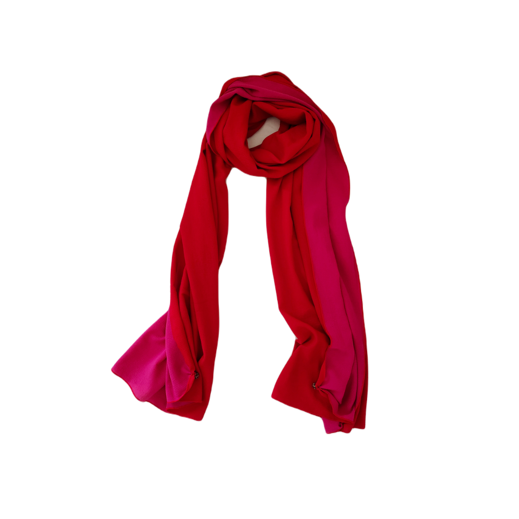 Scarf Leher Syal Leher Pasmina Selendang  Dua warna Bolak Balik GESYAL Pink Fuschia Bata