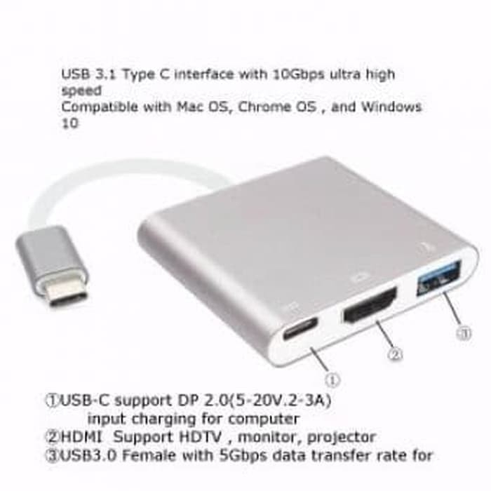 USB-C to HDMI / USB 3.0 / Type C Multiport Adapter Digital Converter