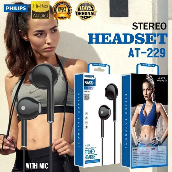 HEADSET HANDSFREE PHILIPS AT-229 & AT-230 STEREO EARPHONE AT229 AT230