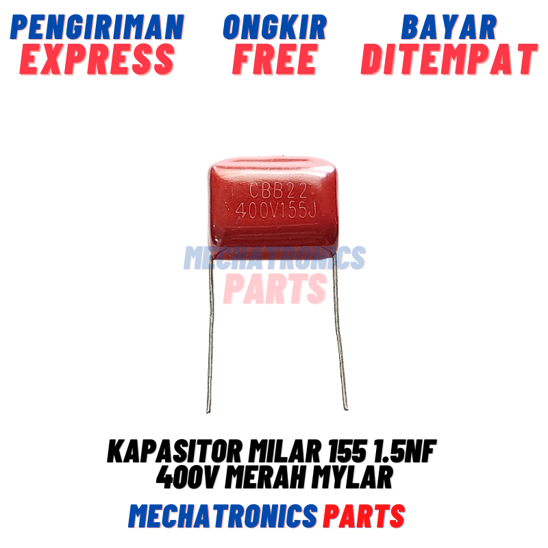 Kapasitor Milar 155 1.5nF 400V Merah Mylar Capacitor Polyester Film 155J400