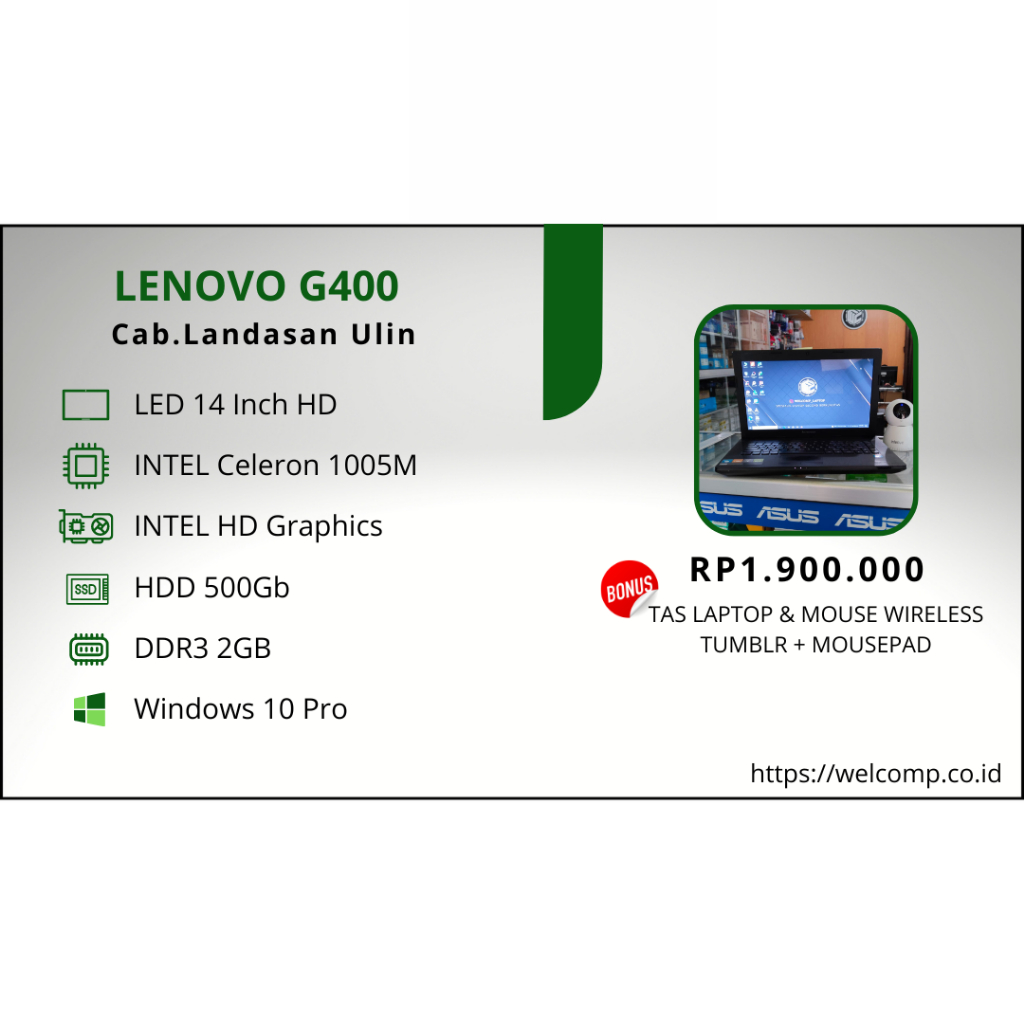 Laptop 2ND Lenovo G400 Second Bergaransi 1 Tahun