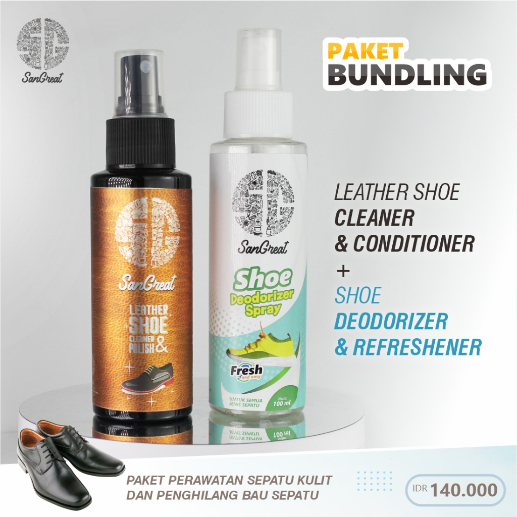 Paket SanGreat Leather shoe cleaner and polish pembersih sepatu kulit dan penghilang bau sepatu