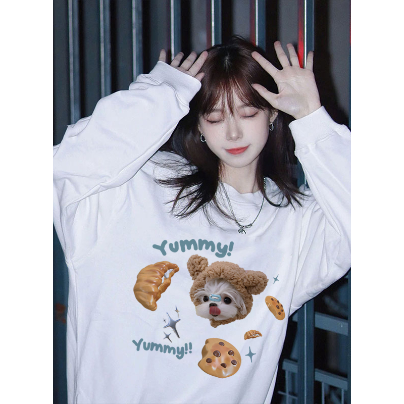 EUNII Sweater Lengan Panjang Cartoon Cookie Dog Korean Style/Sweater Crop/Baju Wanita/Switer Wanita/Switer