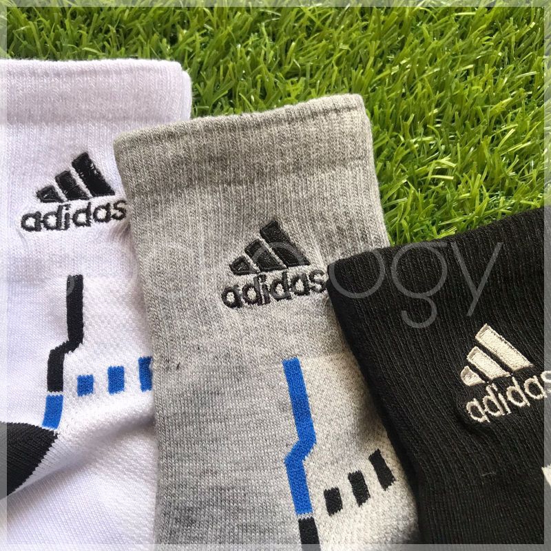 (Min. 3pcs @27.500) Kaos kaki sport adidas bordir tebal kualitas premium 3/4 atas mata kaki