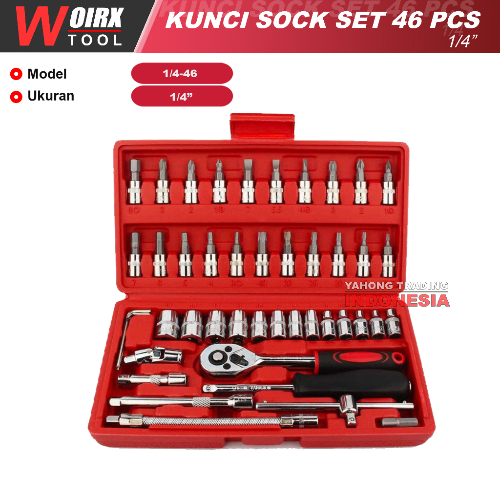 Kunci SOK 46 PCS in 1 Set Socket 1/4&quot; inch Kunci Sock Full Lengkap Socket Tool kit