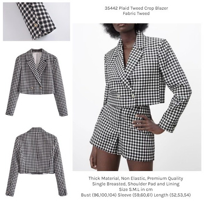 35442 Blazer Crop Wanita Blazer Tweed Jas Kerja