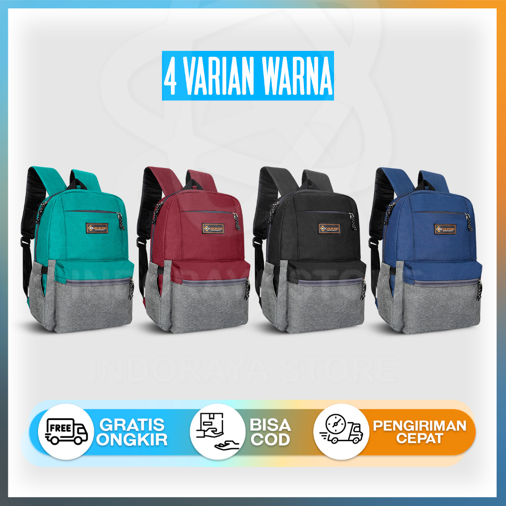 HIRO - Tas Ransel Anak Sekolah Pria Wanita Laptop 14inc Free Raincover Bahan Denim Backpack Sekolah