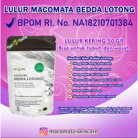 Lulur MACOMATA Rempah Bedda Lotong Kering 50gr - Bedda Lotong Kering MACOMATA - MACOMATA Lulur Bedda