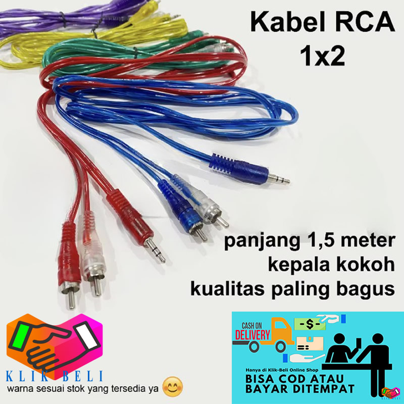 Kabel Audio RCA 1x2 Jack 3,5mm 1-2 AUX 1 ke 2 Jek Kabel Panjang 1,5 Meter