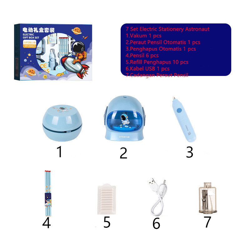 Electric Stationery Set / Set Alat Tulis Elektrik Rautan Penghapus Vacuum Pensil 11 In 1