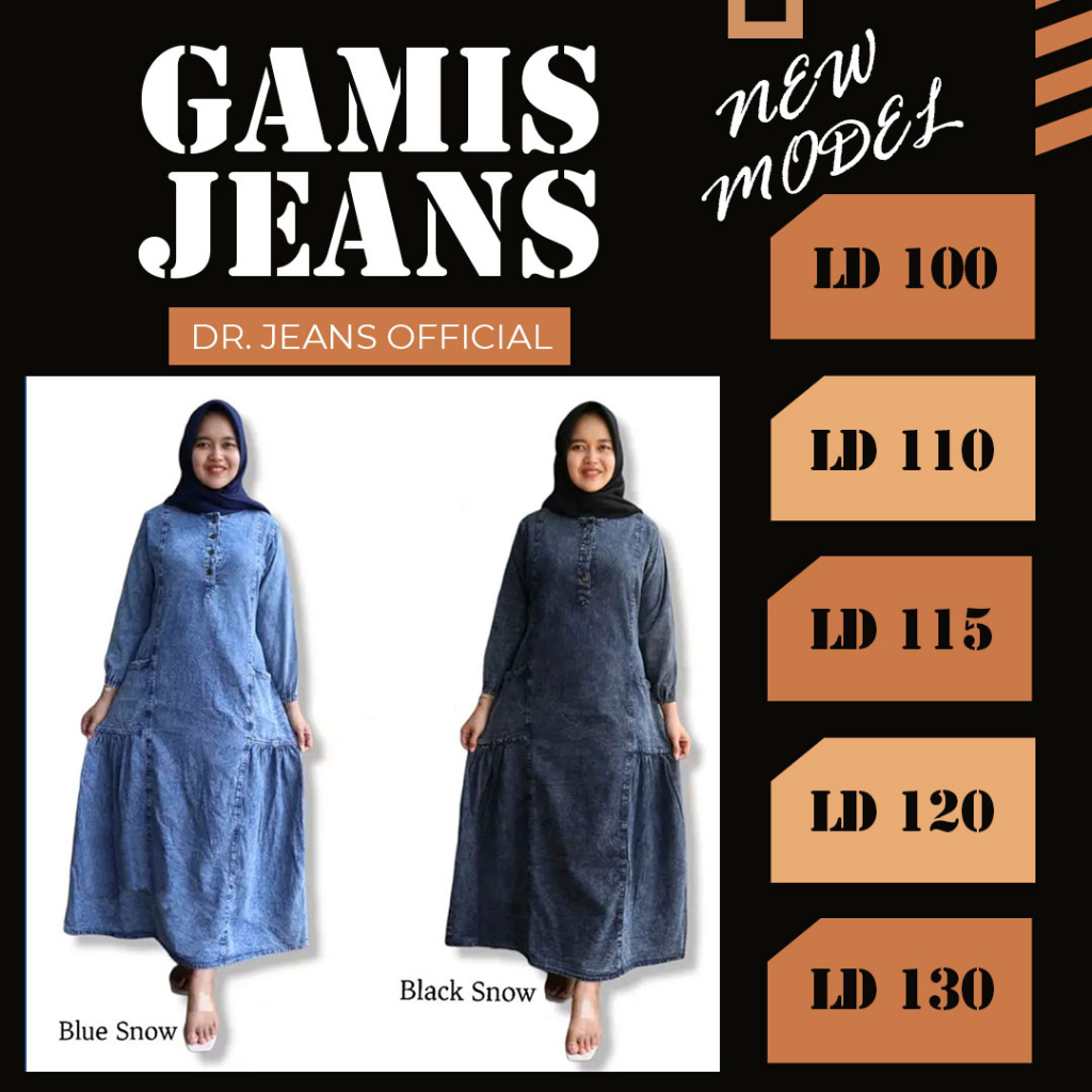 baju dress gamis jeans syari muslim wanita lengan kerut NEW MODEL / dress jins gamis syar i big size