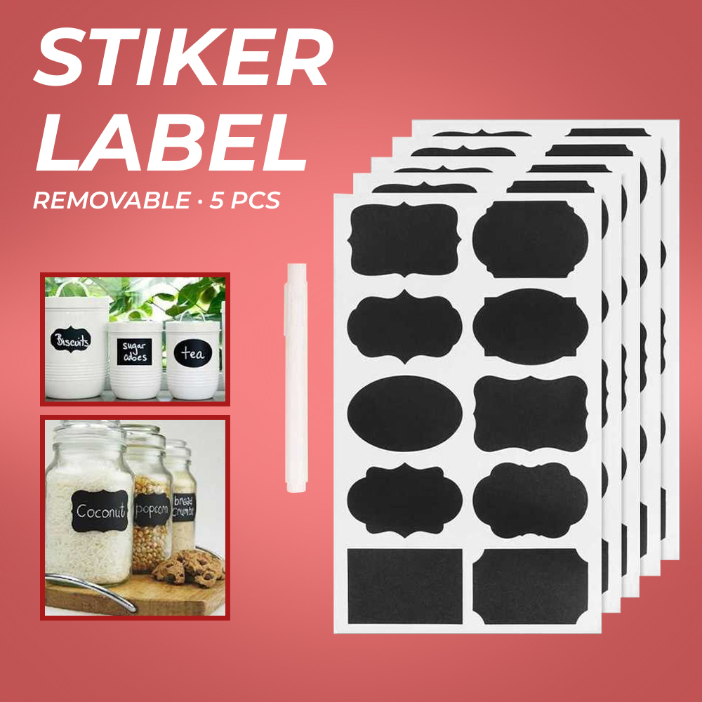 Stiker Label Blackboard Papan Tulis Removable 5 PCS + Spidol White - TH002 - Black