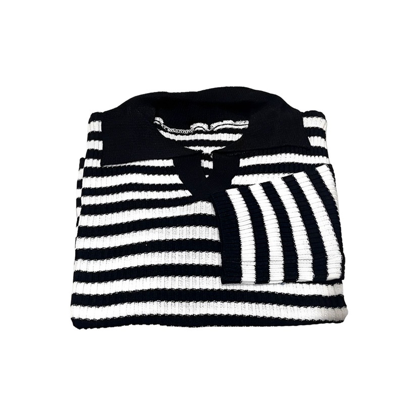 Kaos Kerah Rajut Wanita - T-shirt Kra Vneck Salur