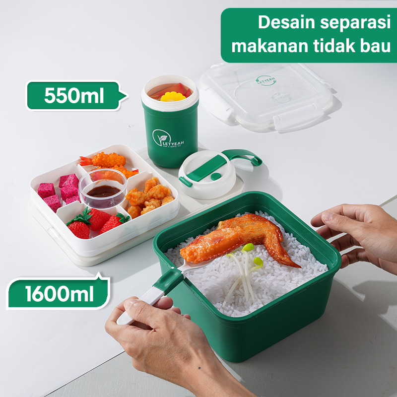 Letyeah &amp; Anantagt Kotak Bekal Double Layer Salad Sauce Buah Lunch Box Set Portable Tempat Makan