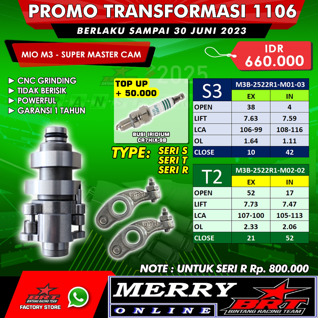 Promo 1106 1108 Super Master Cam BRT RRA Noken as Pelatuk Roller Mio M3 Fino 125 Soul GT 125