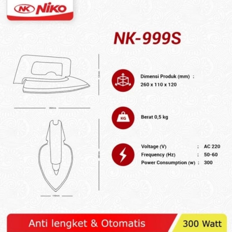 Niko Setrika Listrik / Dry Iron NK-999S