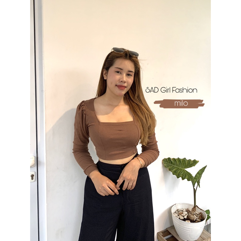 COD Top Crop Velicia Lengan Panjang/Atasan Crop Velicia